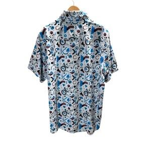 Dixxon Shirt Men's Size XL White Blue Geometric Button Up Short Sleeve